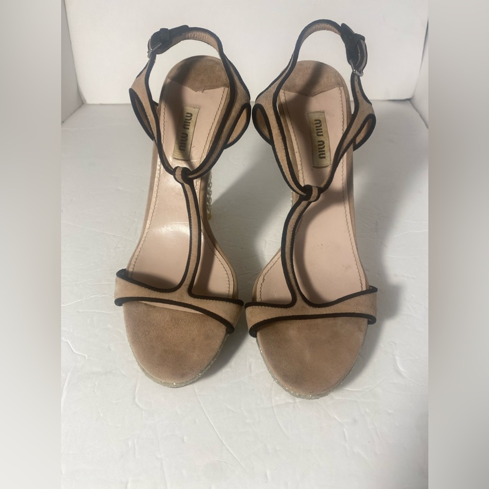 MIU MIU Suede Crystal Embellishments Sandals Size: 39.5 / 9